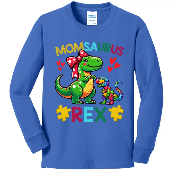 Momsaurus T Rex Dinosaur Mom Autism Awareness MotherS Day Gift Kids Long Sleeve Shirt