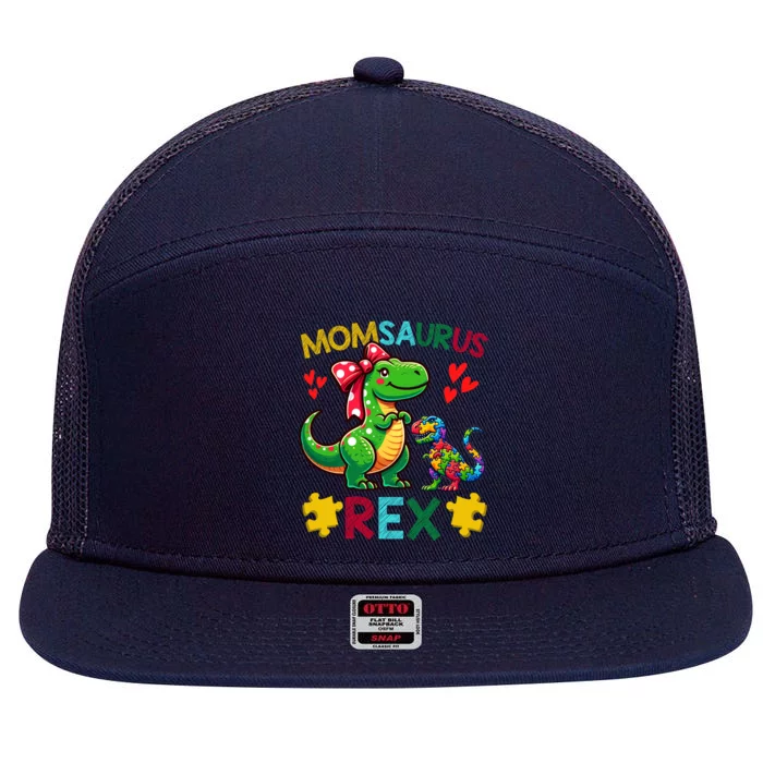 Momsaurus T Rex Dinosaur Mom Autism Awareness MotherS Day Gift 7 Panel Mesh Trucker Snapback Hat