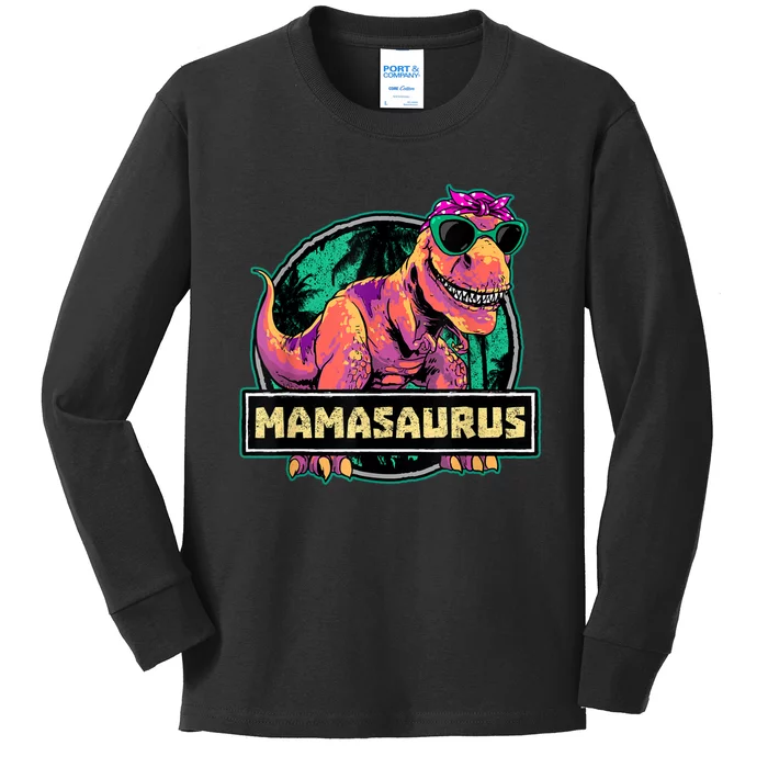 Mamasaurus T Rex Mama Saurus Dinosaur Womens Kids Long Sleeve Shirt