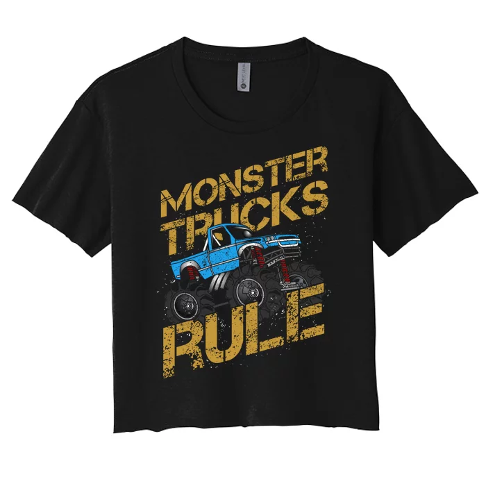 Monster Trucks Rule Jam Birthday Boy Monster Truck Gift Women's Crop Top Tee