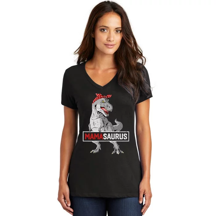 Mamasaurus T Rex Birthday Dinosaur Mommy Family Matching Women's V-Neck T-Shirt