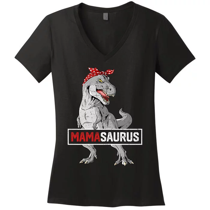 Mamasaurus T Rex Birthday Dinosaur Mommy Family Matching Women's V-Neck T-Shirt