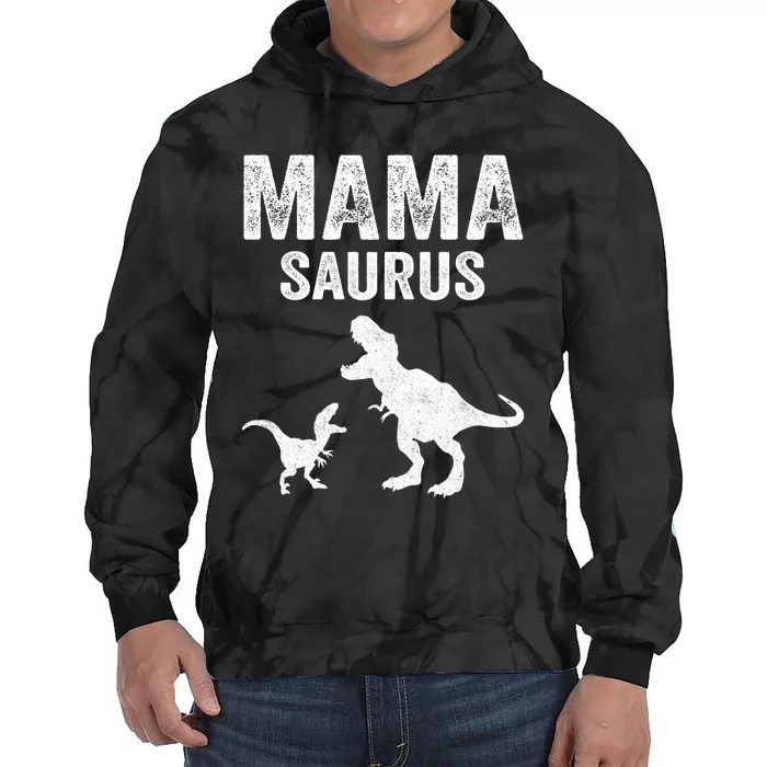 Mamasaurus T Rex Dinosaur Funny Mama Saurus Family Matching Long Sleeve Tie Dye Hoodie