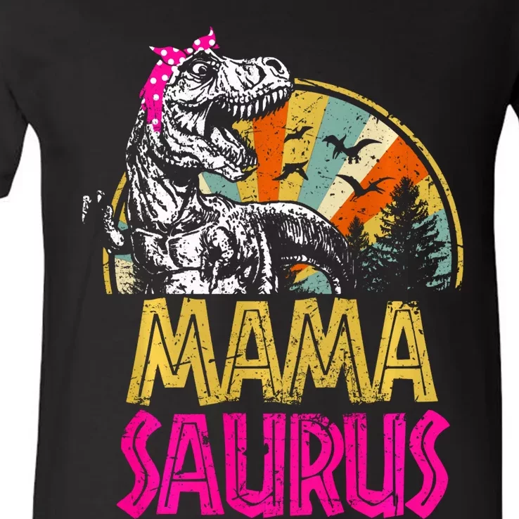 Mamasaurus T Rex Dinosaur Funny Mama Saurus Family Matching Long Sleeve V-Neck T-Shirt