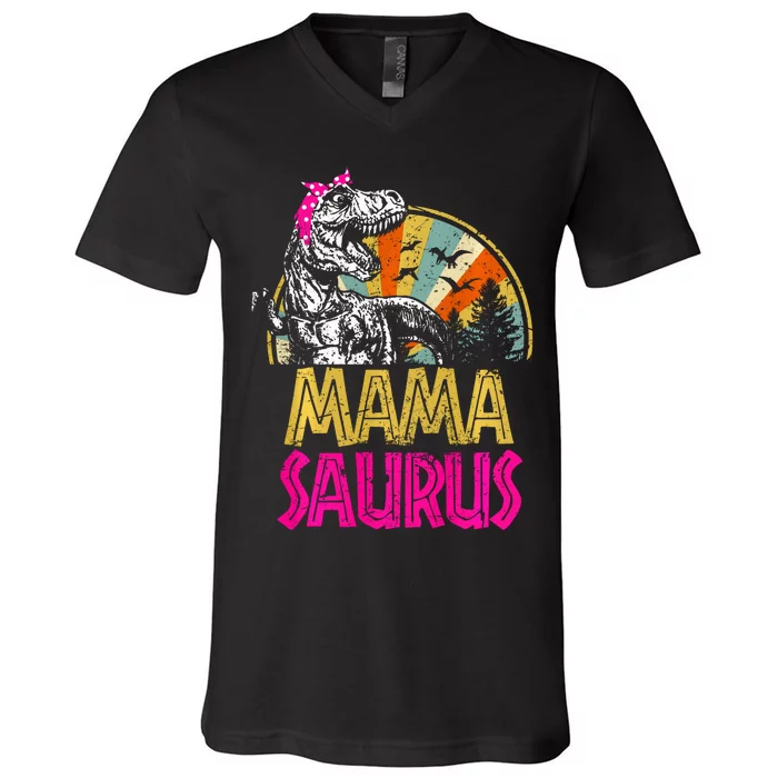 Mamasaurus T Rex Dinosaur Funny Mama Saurus Family Matching Long Sleeve V-Neck T-Shirt