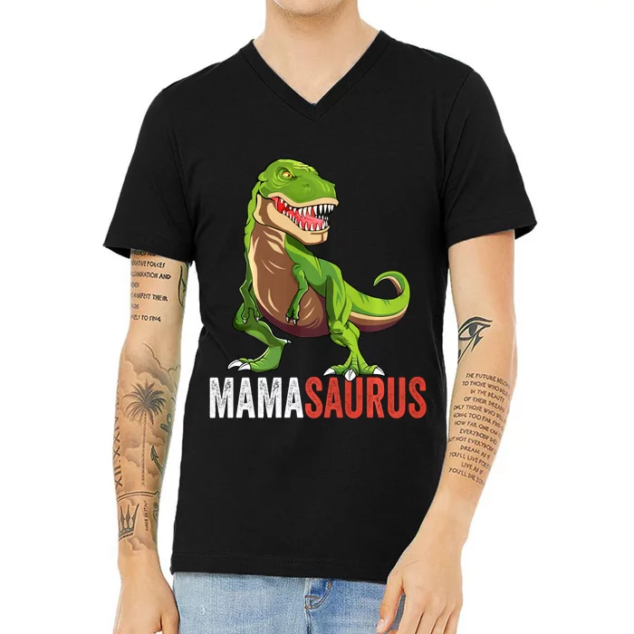 Mamasaurus T Rex Dinosaur Funny Mama Saurus Family Matching Long Sleeve V-Neck T-Shirt