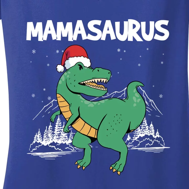 Mamasaurus T Rex Mama Dinosaur Christmas Pajamas Family Xmas Cute Gift Women's V-Neck T-Shirt