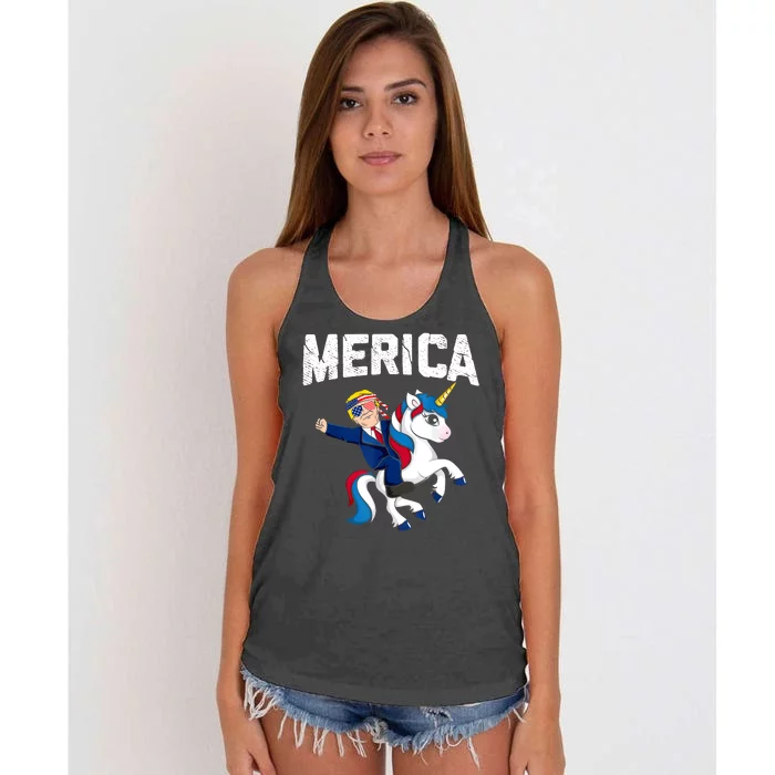 Merica Trump Riding Unicorn Funny Reelect Vote Donald 2020 Women's Knotted Racerback Tank