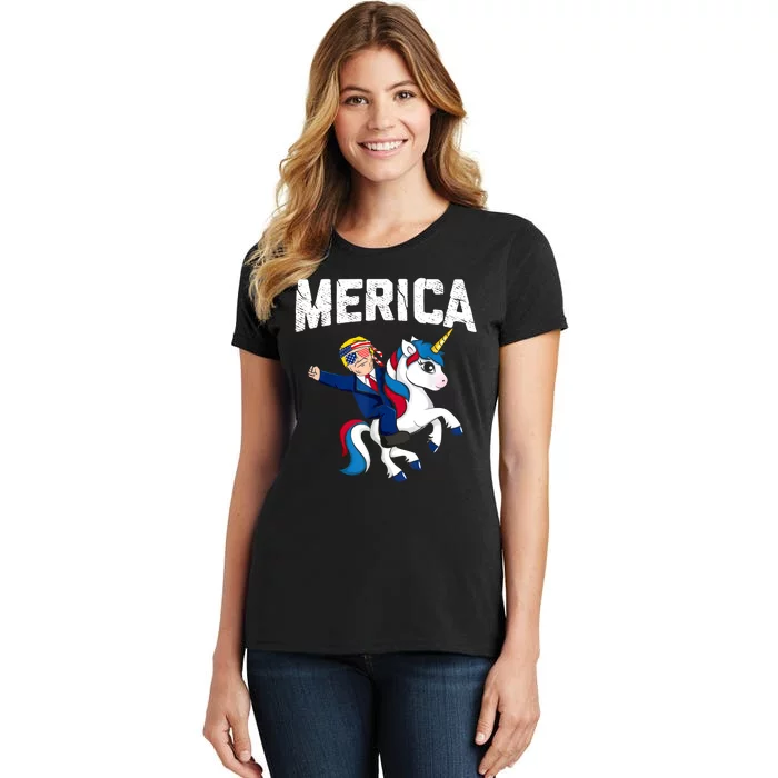 Merica Trump Riding Unicorn Funny Reelect Vote Donald 2020 Women's T-Shirt