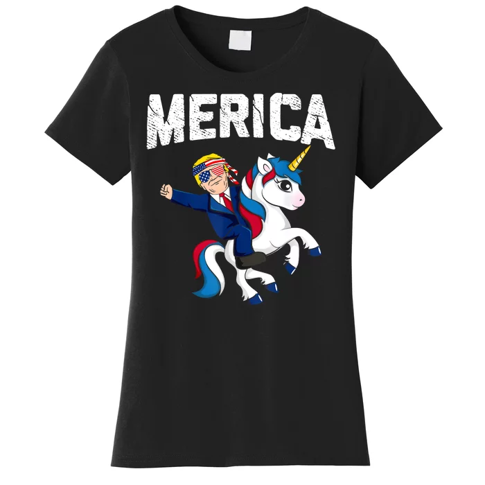 Merica Trump Riding Unicorn Funny Reelect Vote Donald 2020 Women's T-Shirt