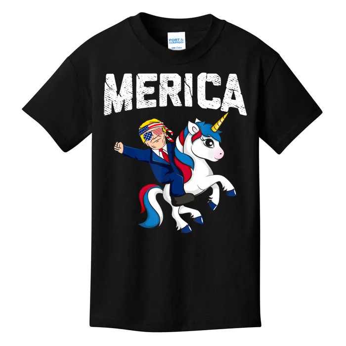 Merica Trump Riding Unicorn Funny Reelect Vote Donald 2020 Kids T-Shirt