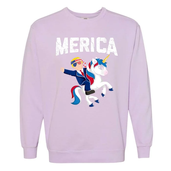 Merica Trump Riding Unicorn Funny Reelect Vote Donald 2020 Garment-Dyed Sweatshirt