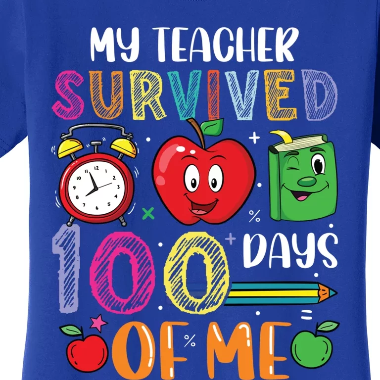 My Teacher Survived 100 Days Of Me Funny Student Teacher Funny Gift Women's T-Shirt