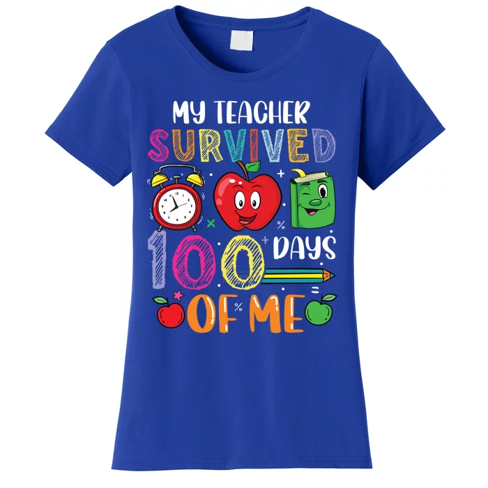 My Teacher Survived 100 Days Of Me Funny Student Teacher Funny Gift Women's T-Shirt