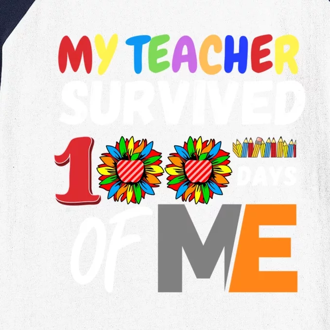 My Teacher Survived 100 Days Of Me Funny Students Gift Baseball Sleeve Shirt