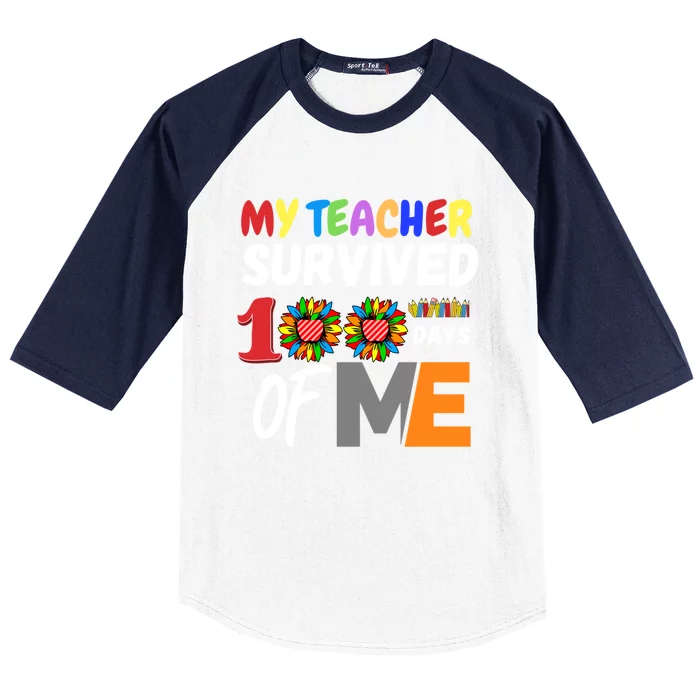 My Teacher Survived 100 Days Of Me Funny Students Gift Baseball Sleeve Shirt