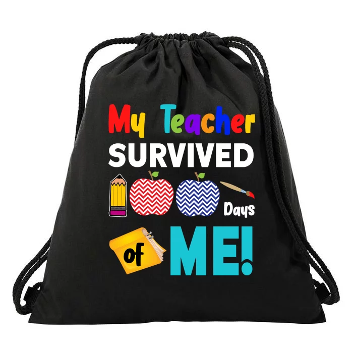 My Teacher Survived 100 Days Of Me Drawstring Bag