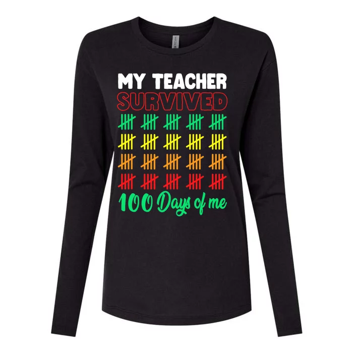 My Teacher Survived 100 Days of Me School Funny Costume Womens Cotton Relaxed Long Sleeve T-Shirt