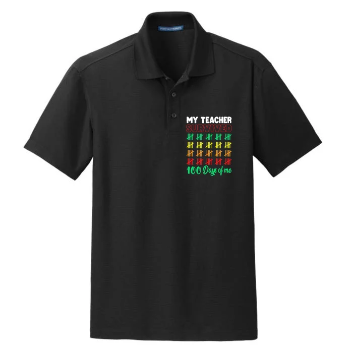 My Teacher Survived 100 Days of Me School Funny Costume Dry Zone Grid Performance Polo