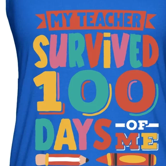 My Teacher Survived 100 Days Of Me 100 Days Of School Funny Gift Ladies Essential Flowy Tank