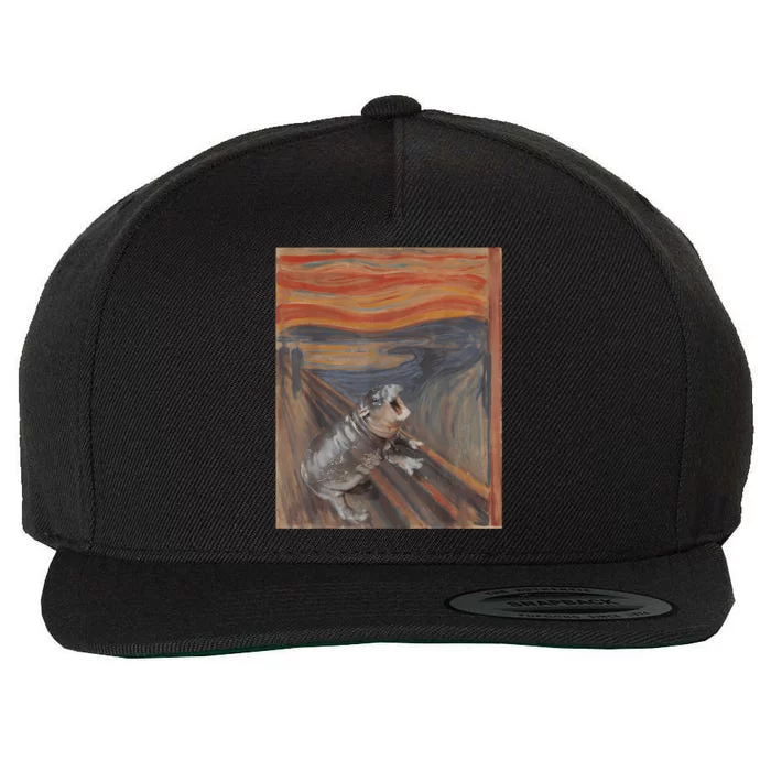 Moodeng The Scream Parody Funny Moodeng Art Baby Hippo Wool Snapback Cap