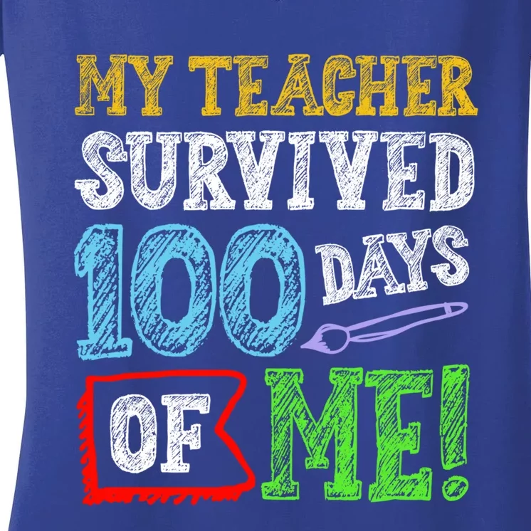 My Teacher Survived 100 Days Of Me 100 School Days Gift Women's V-Neck T-Shirt