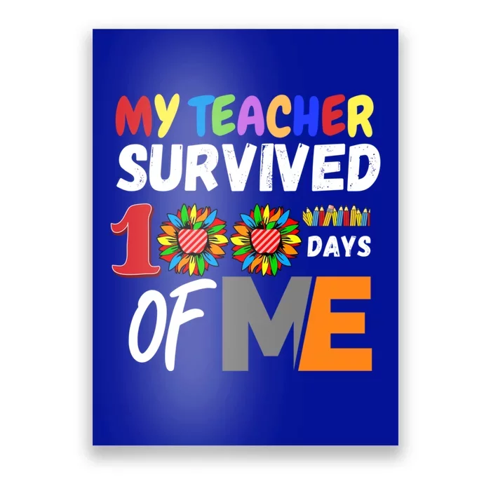 My Teacher Survived 100 Days Of Me Funny Students Gift Poster