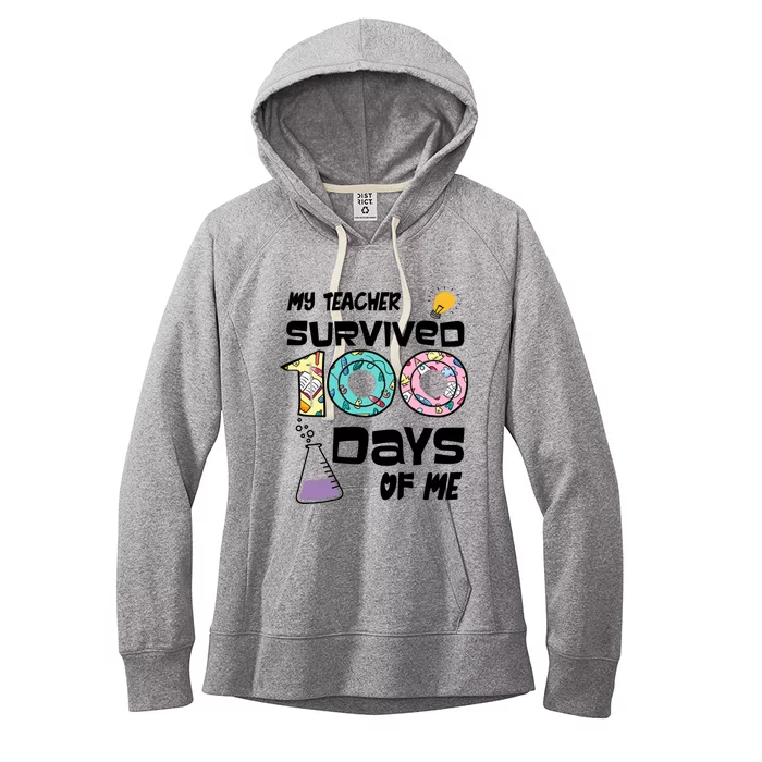 My Teacher Survived 100 Days Of Me Kindergarten Student Gift Women's Fleece Hoodie