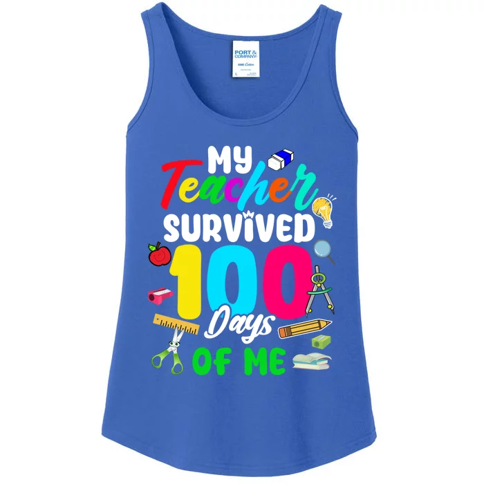 My Teacher Survived 100 Days Of Me School Cute Gift Ladies Essential Tank