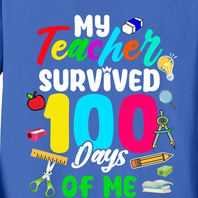 My Teacher Survived 100 Days Of Me School Cute Gift Kids Long Sleeve Shirt