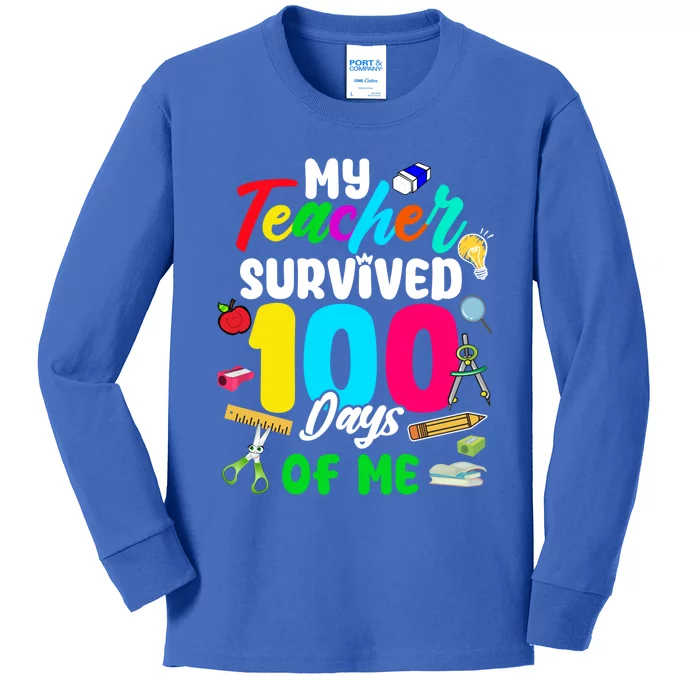 My Teacher Survived 100 Days Of Me School Cute Gift Kids Long Sleeve Shirt