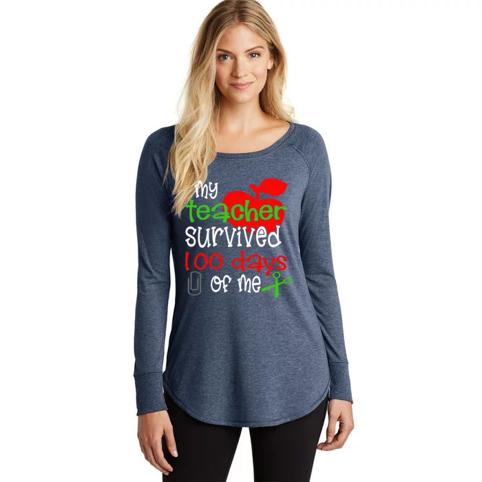 My Teacher Survived 100 Days Of Me Gift Women's Perfect Tri Tunic Long Sleeve Shirt