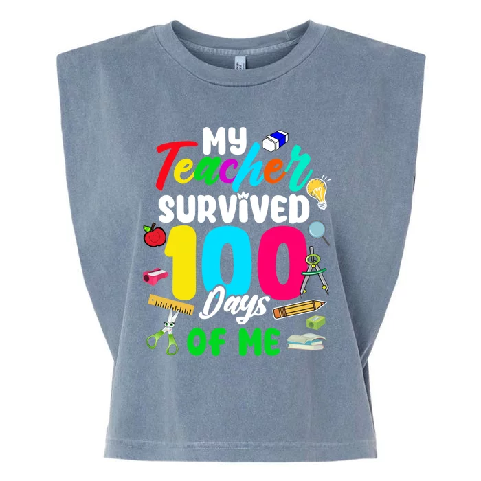 My Teacher Survived 100 Days Of Me School Gift Garment-Dyed Women's Muscle Tee