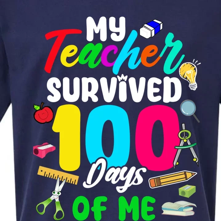 My Teacher Survived 100 Days Of Me School Gift Sueded Cloud Jersey T-Shirt