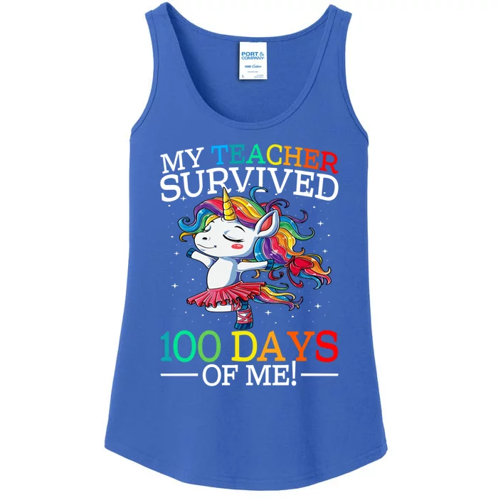 My Teacher Survived 100 Days Of Me Unicorn Gift Ladies Essential Tank