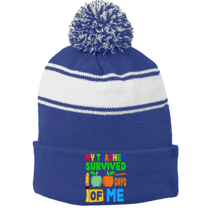 My Teacher Survived 100 Days Of Me Gift Teachers Students Gift Stripe Pom Pom Beanie