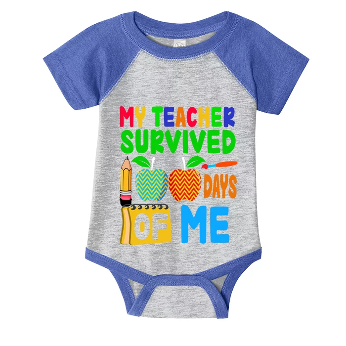 My Teacher Survived 100 Days Of Me Gift Teachers Students Gift Infant Baby Jersey Bodysuit