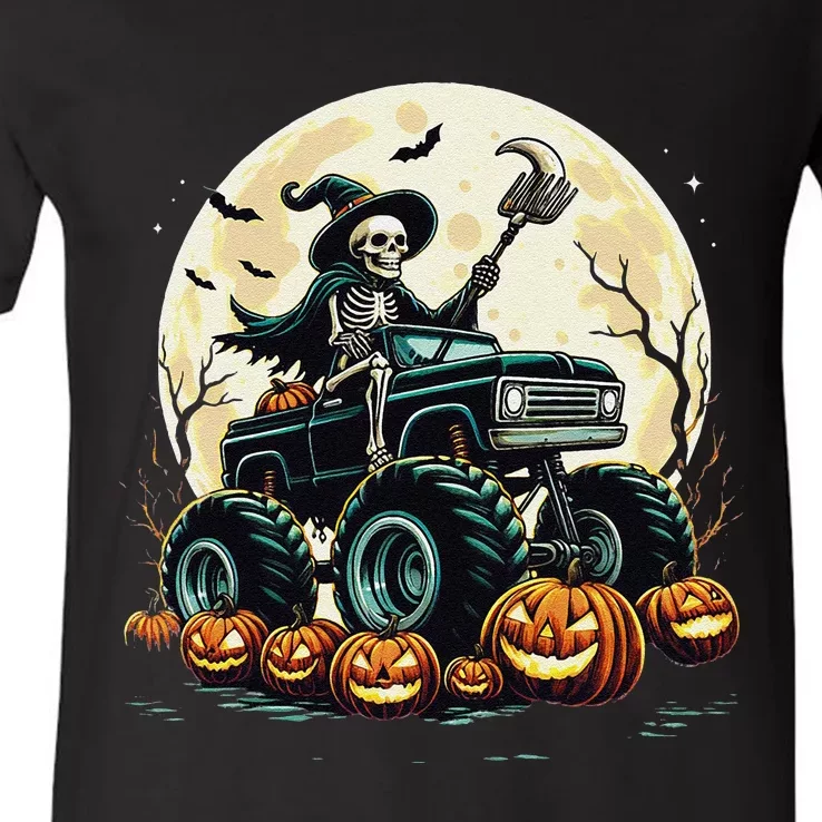 Monster Truck Skeleton Halloween Scary Skeleton Mummy V-Neck T-Shirt