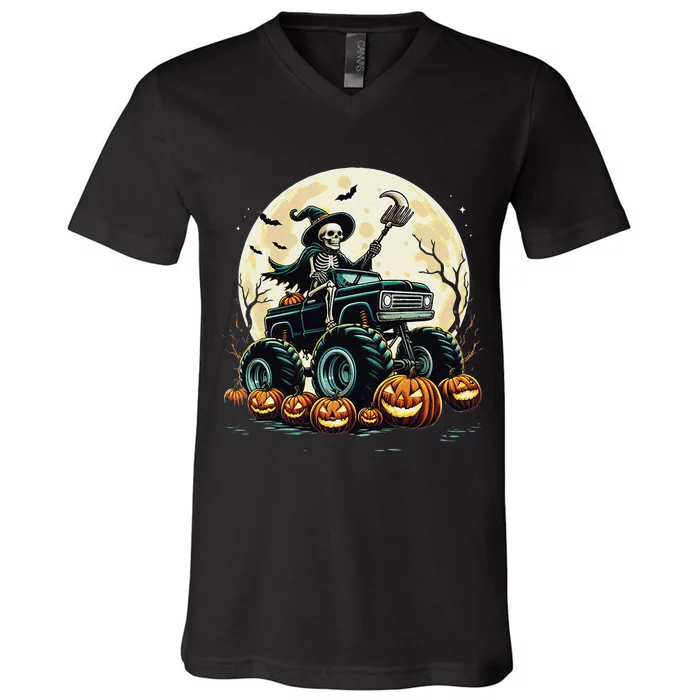 Monster Truck Skeleton Halloween Scary Skeleton Mummy V-Neck T-Shirt