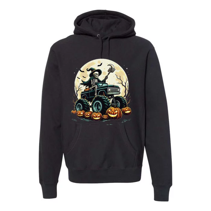 Monster Truck Skeleton Halloween Scary Skeleton Mummy Premium Hoodie