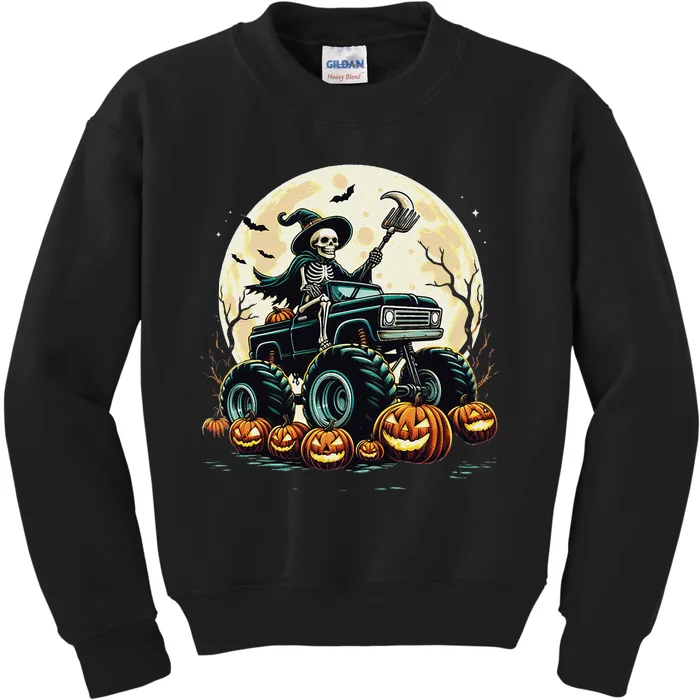 Monster Truck Skeleton Halloween Scary Skeleton Mummy Kids Sweatshirt