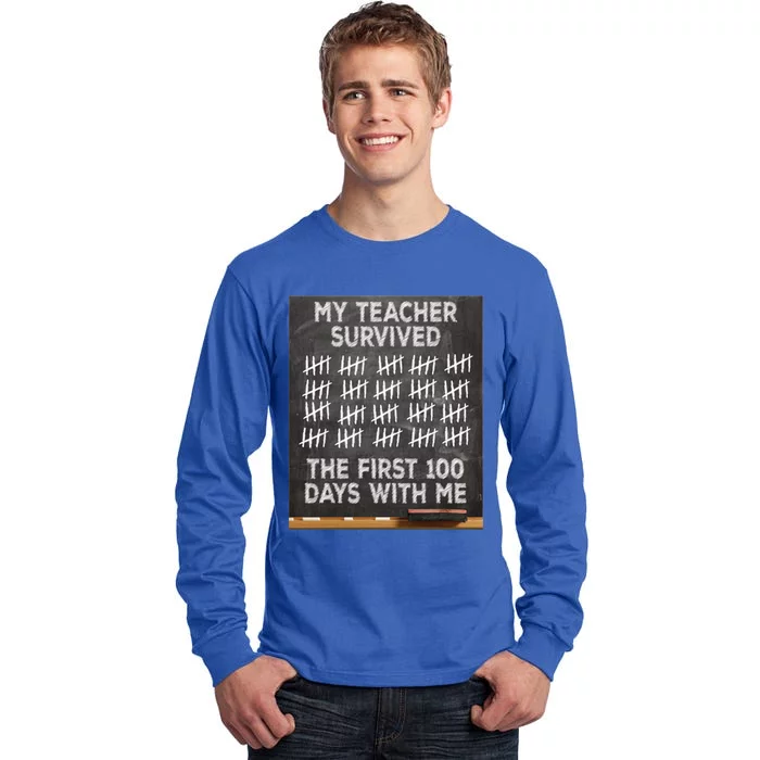 My Teacher Survived 100 Days With Me Tallies Gift Tall Long Sleeve T-Shirt