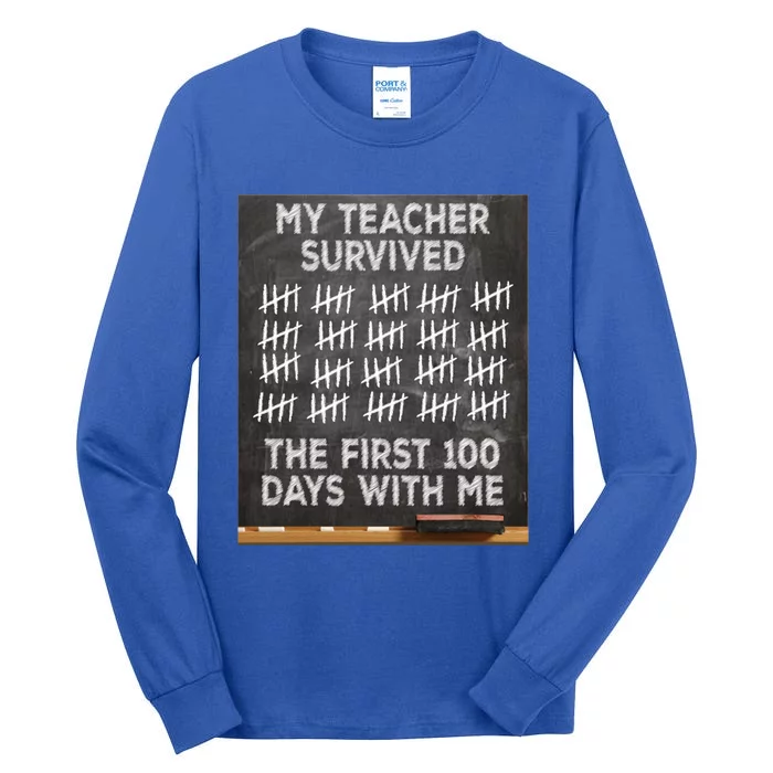 My Teacher Survived 100 Days With Me Tallies Gift Tall Long Sleeve T-Shirt