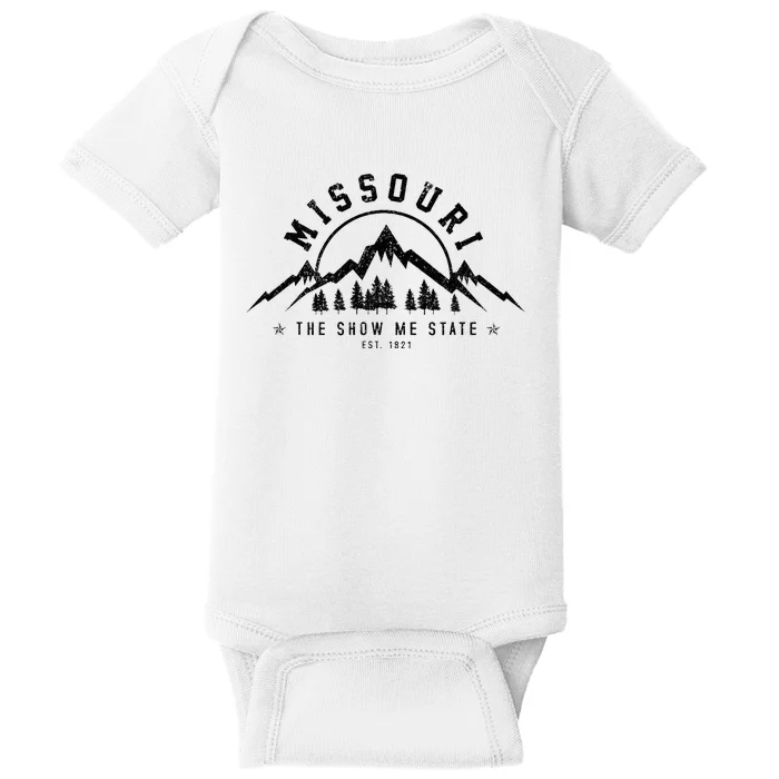 Missouri The Show Me State Est. 1821 Vintage Mountains Gift Baby Bodysuit