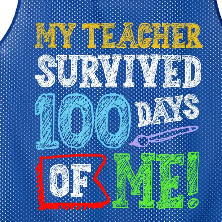 My Teacher Survived 100 Days Of Me 100 School Days Gift Mesh Reversible Basketball Jersey Tank