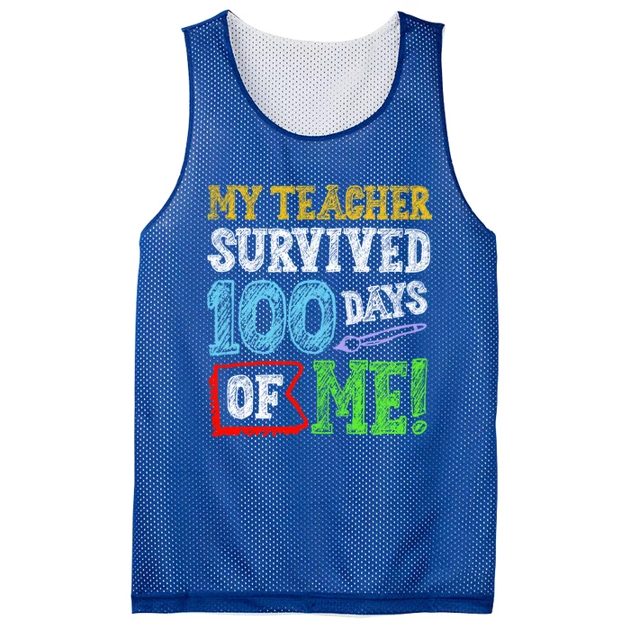 My Teacher Survived 100 Days Of Me 100 School Days Gift Mesh Reversible Basketball Jersey Tank