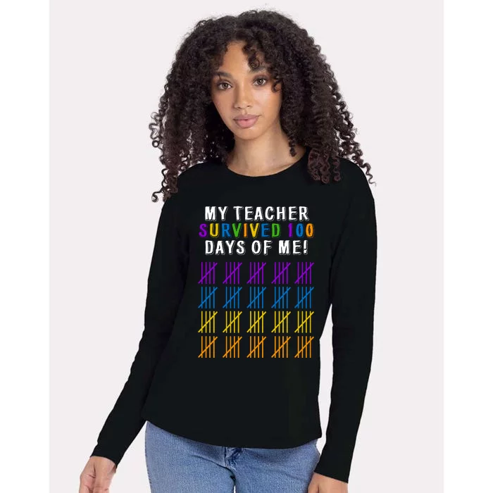 My Teacher Survived 100 Days Of Me Funny Womens Cotton Relaxed Long Sleeve T-Shirt