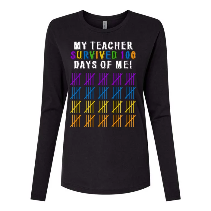 My Teacher Survived 100 Days Of Me Funny Womens Cotton Relaxed Long Sleeve T-Shirt