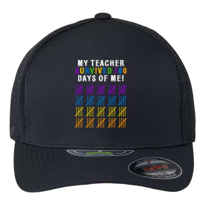 My Teacher Survived 100 Days Of Me Funny Flexfit Unipanel Trucker Cap