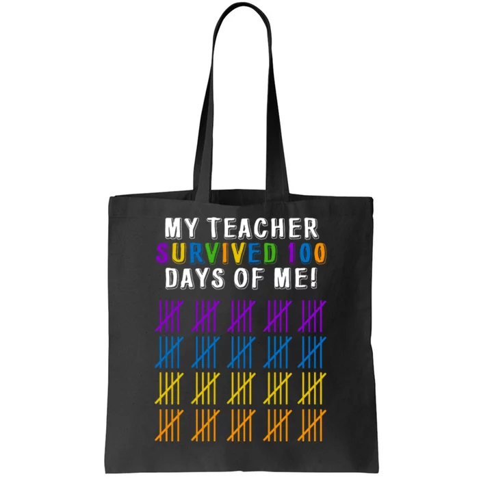 My Teacher Survived 100 Days Of Me Funny Tote Bag